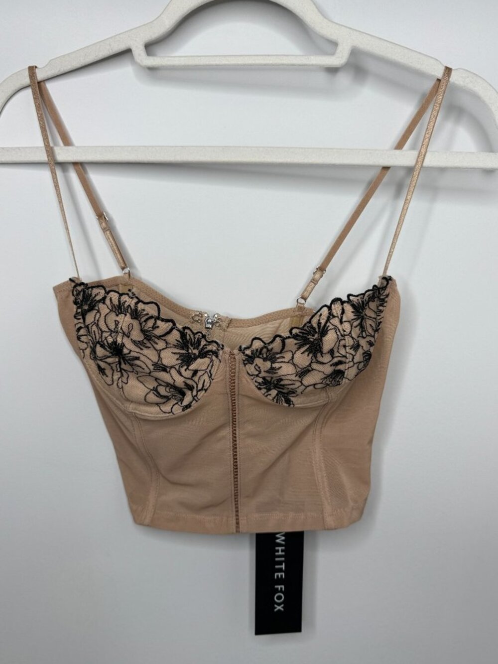 White Fox Nude Black Floral Lace Corset Bustier Crop Top S